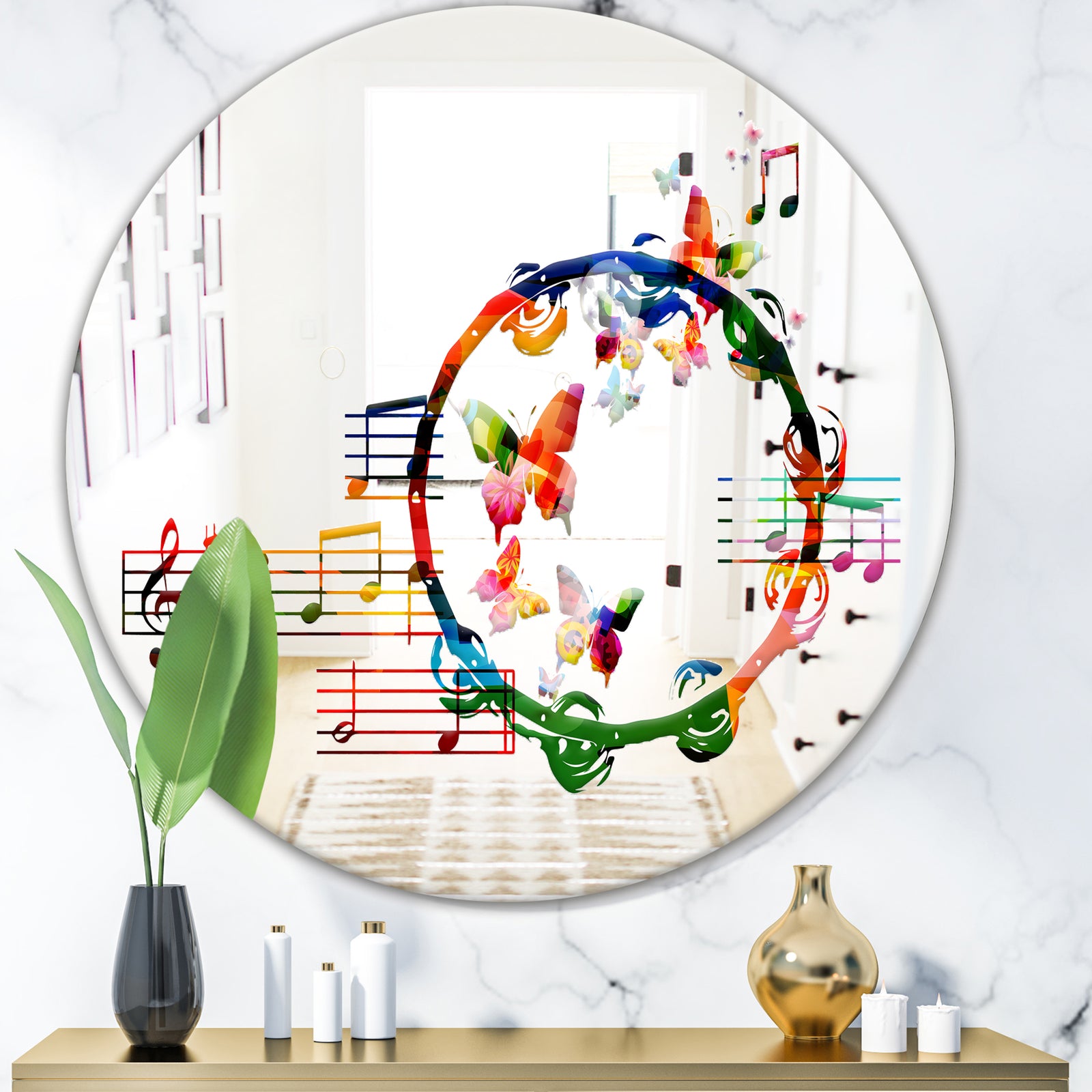Music Notes III - Modern Mirror - Contemporary Oval and Circle Wall Mirror