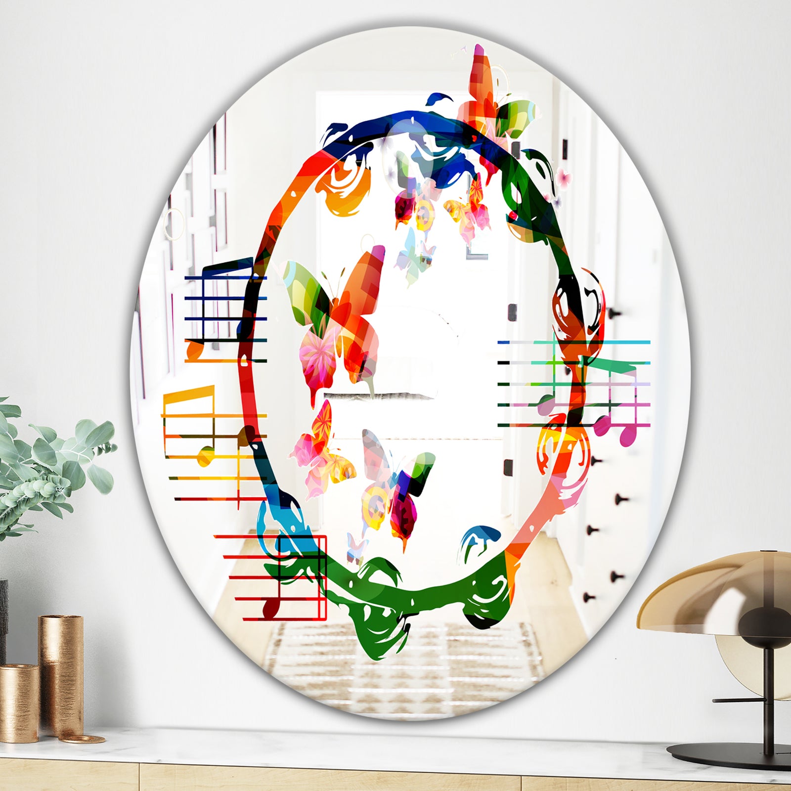Music Notes III - Modern Mirror - Contemporary Oval and Circle Wall Mirror