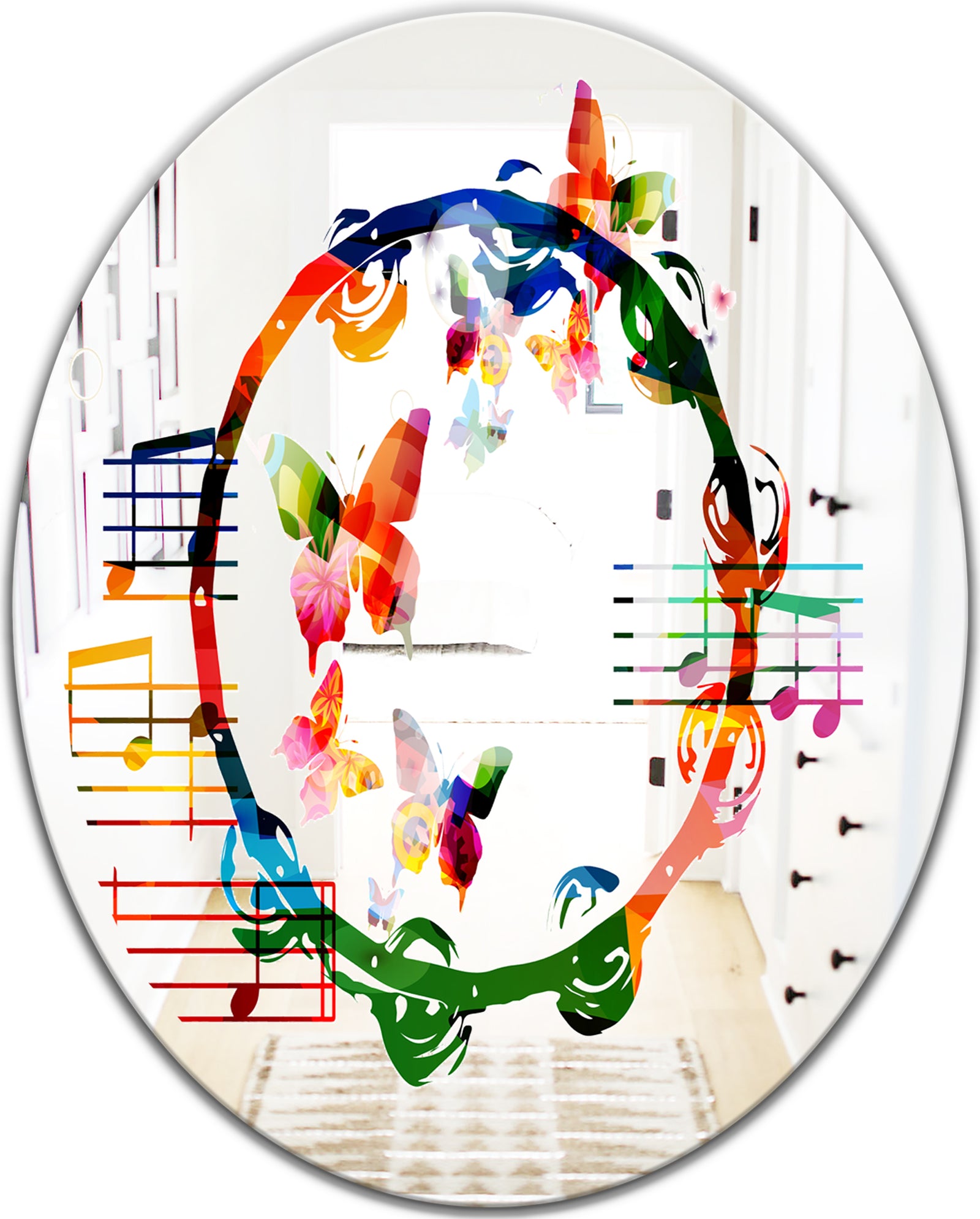 Music Notes III - Modern Mirror - Contemporary Oval and Circle Wall Mirror