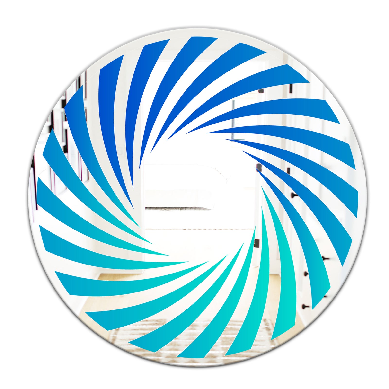 Gradien Blue Lines - Modern Mirror - Oval or Round Wall Mirror