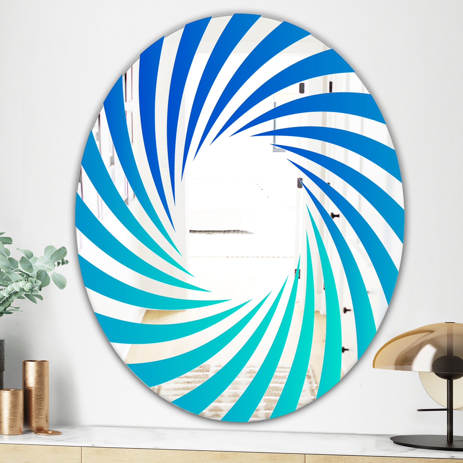 Gradien Blue Lines - Modern Mirror - Oval or Round Wall Mirror