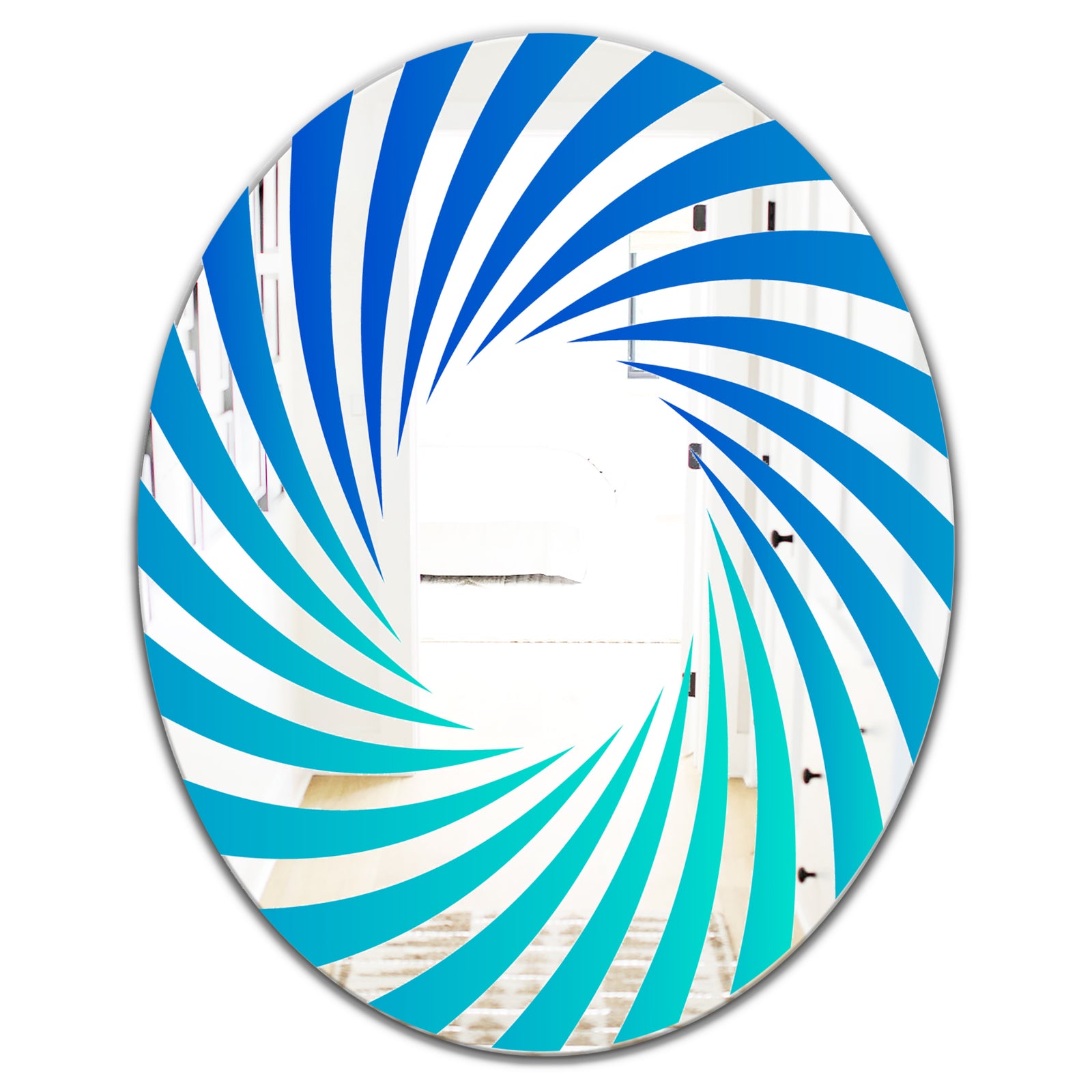 Gradien Blue Lines - Modern Mirror - Oval or Round Wall Mirror