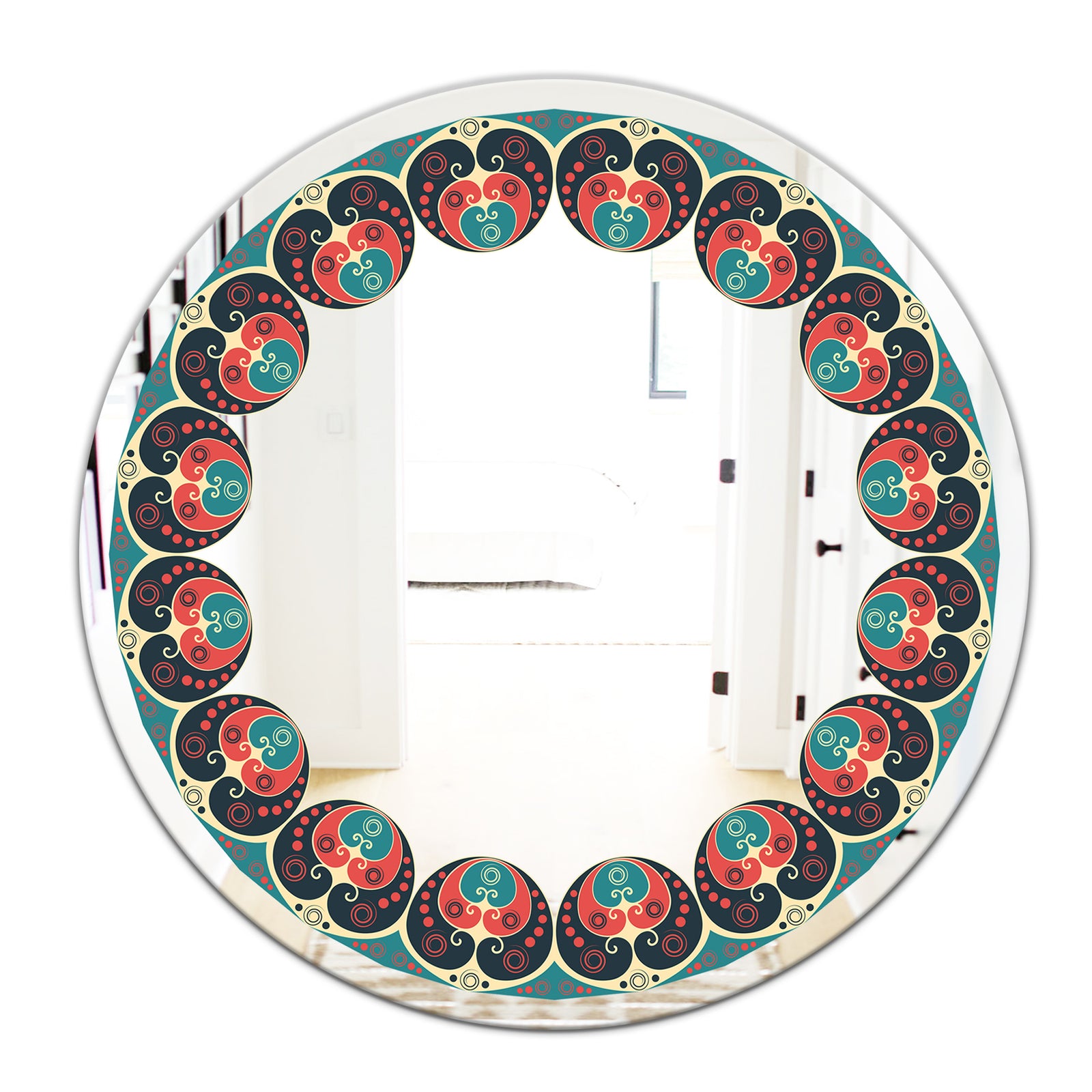 Blue and Orange Pattern - Mid-Century Mirror - Oval or Round Wall Mirror