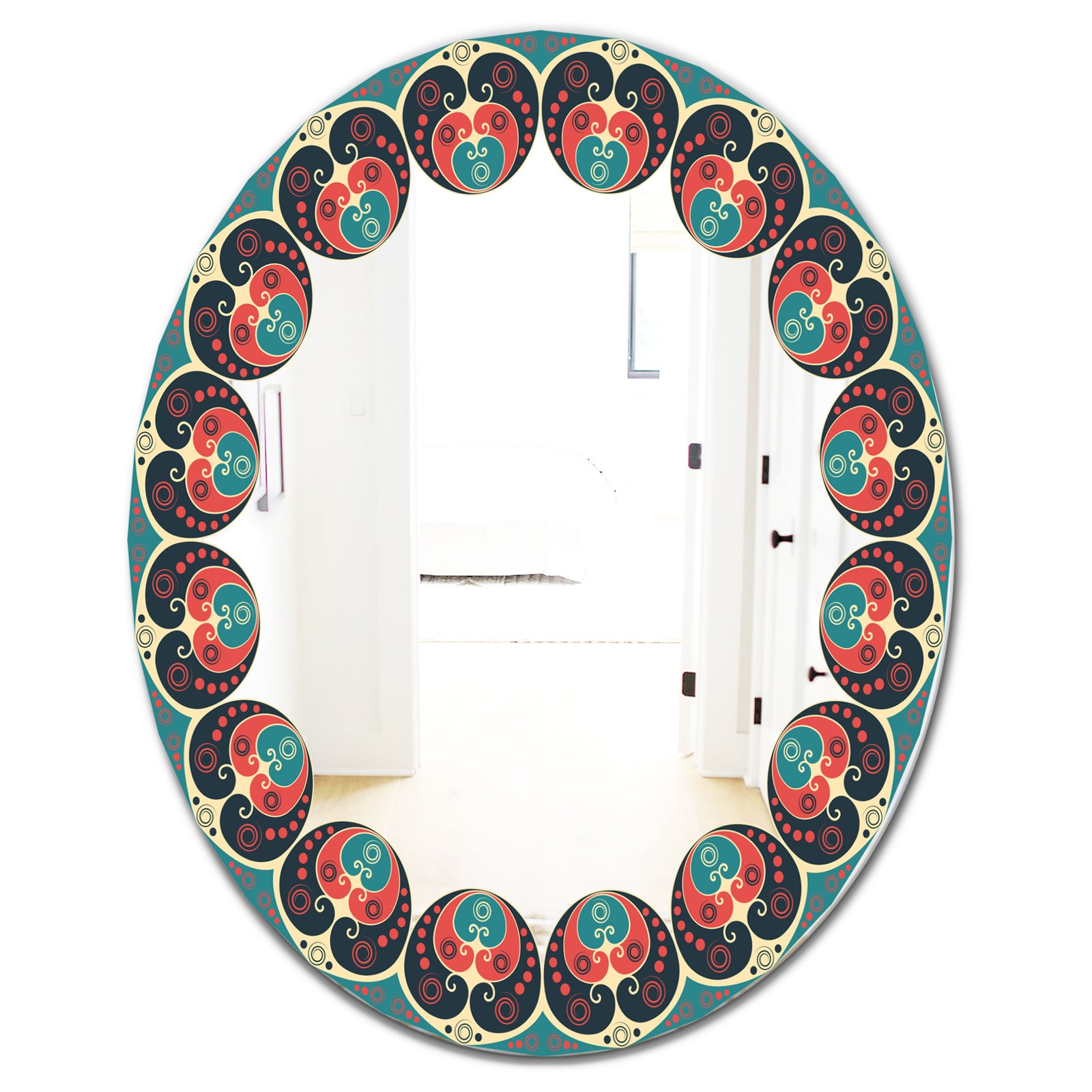 Blue and Orange Pattern - Mid-Century Mirror - Oval or Round Wall Mirror