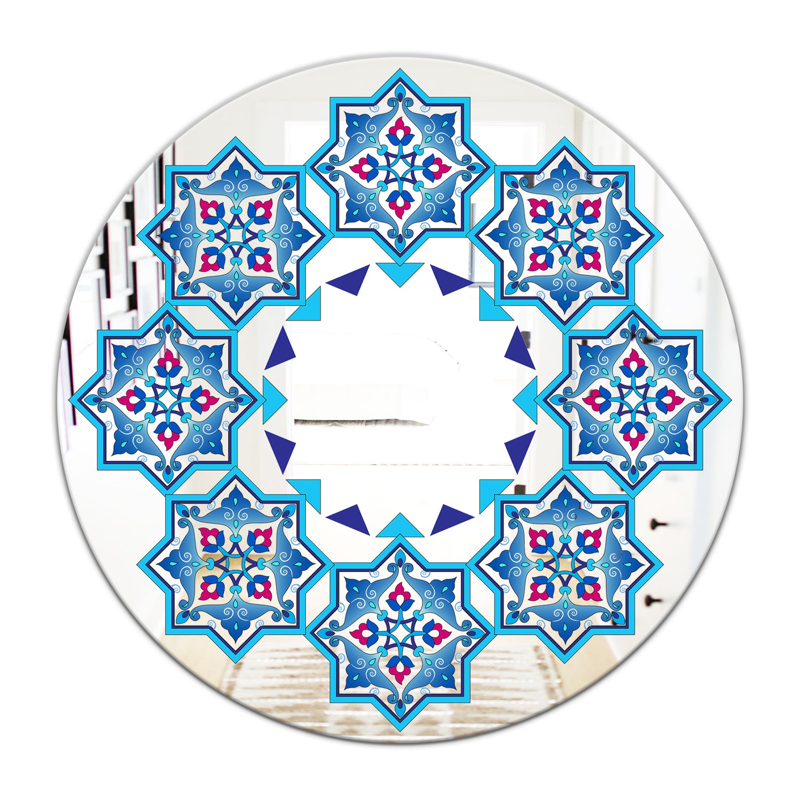 Blue Stars In Stars - Mid-Century Mirror - Oval or Round Wall Mirror