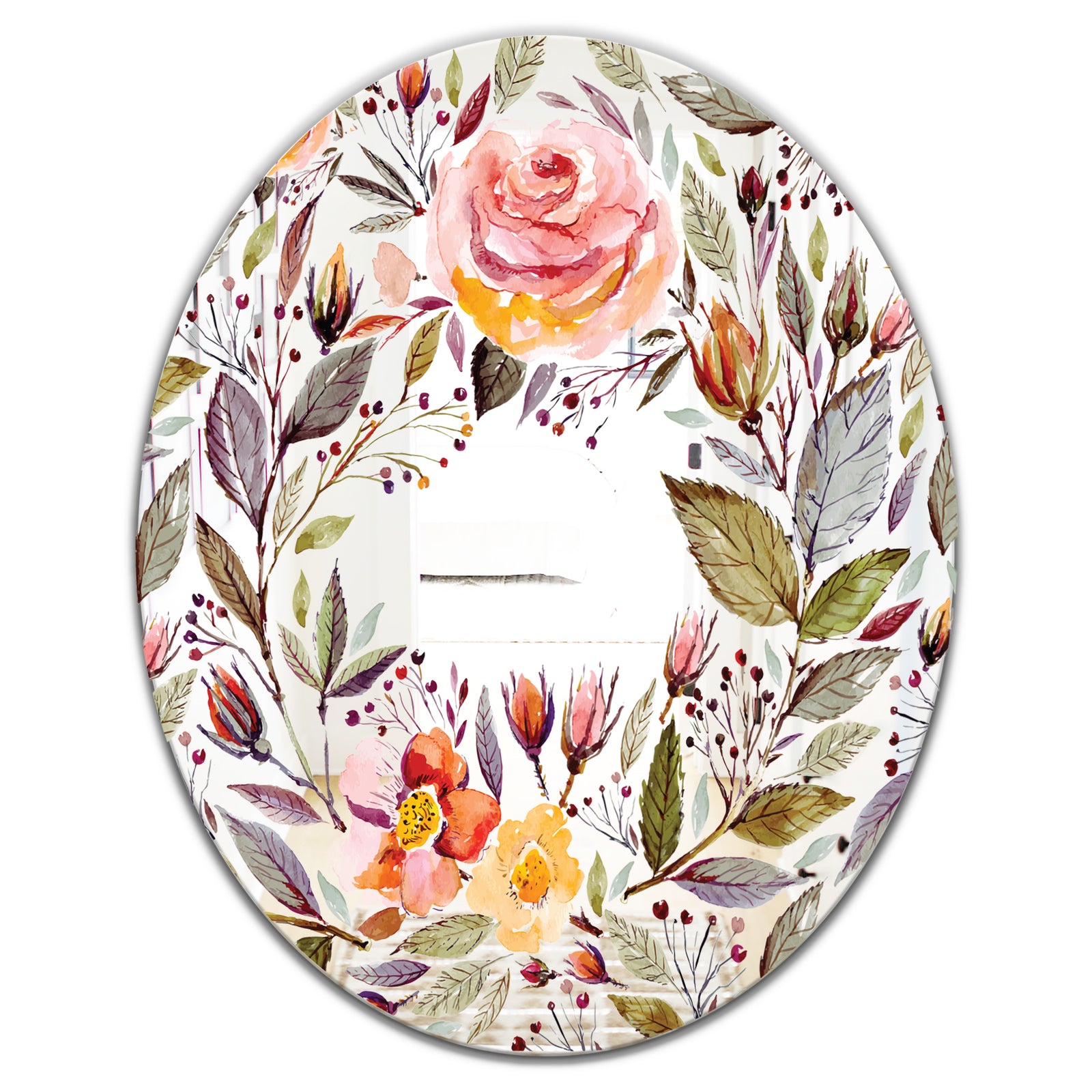 Floral Pastel - Cabin and Lodge Mirror - Oval or Round Wall Mirror
