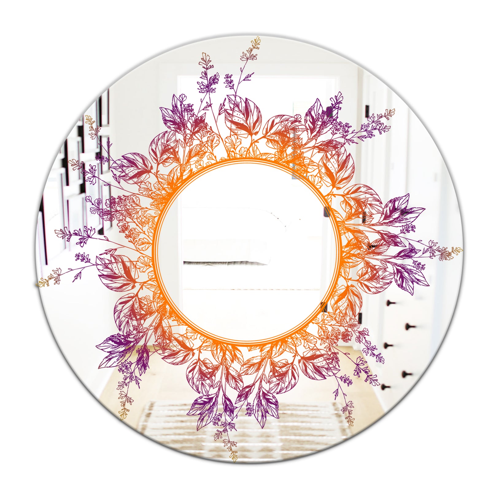 Purple and Orange Leaves - Farmhouse Mirror - Frameless Round Oval Wall Mirror