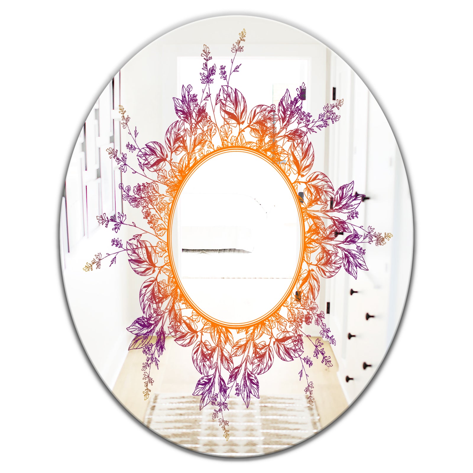 Purple and Orange Leaves - Farmhouse Mirror - Frameless Round Oval Wall Mirror