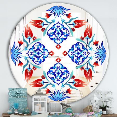 Red Tulips and Blue Flowers - Traditional Mirror - Oval or Round Wall Mirror