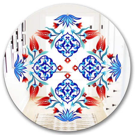 Red Tulips and Blue Flowers - Traditional Mirror - Oval or Round Wall Mirror