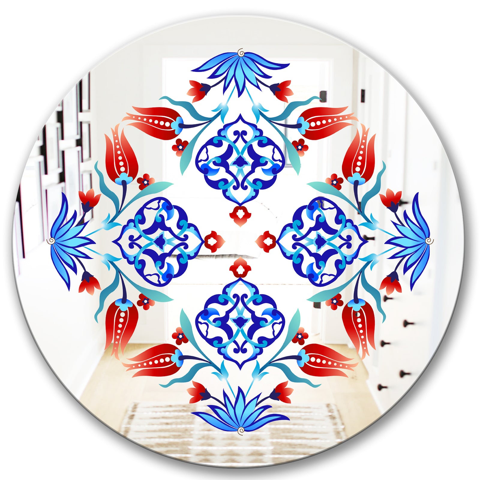 Red Tulips and Blue Flowers - Traditional Mirror - Oval or Round Wall Mirror