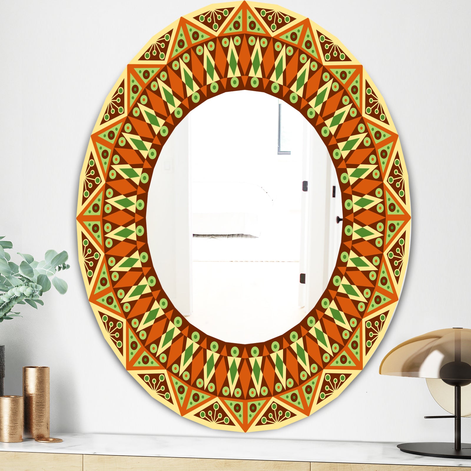 Beige Brown and Orange - Modern Mirror - Oval or Round Wall Mirror