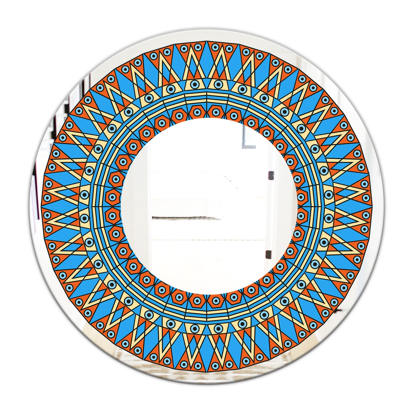 Orange and Blue Pattern - Mid-Century Mirror - Oval or Round Decorative Mirror