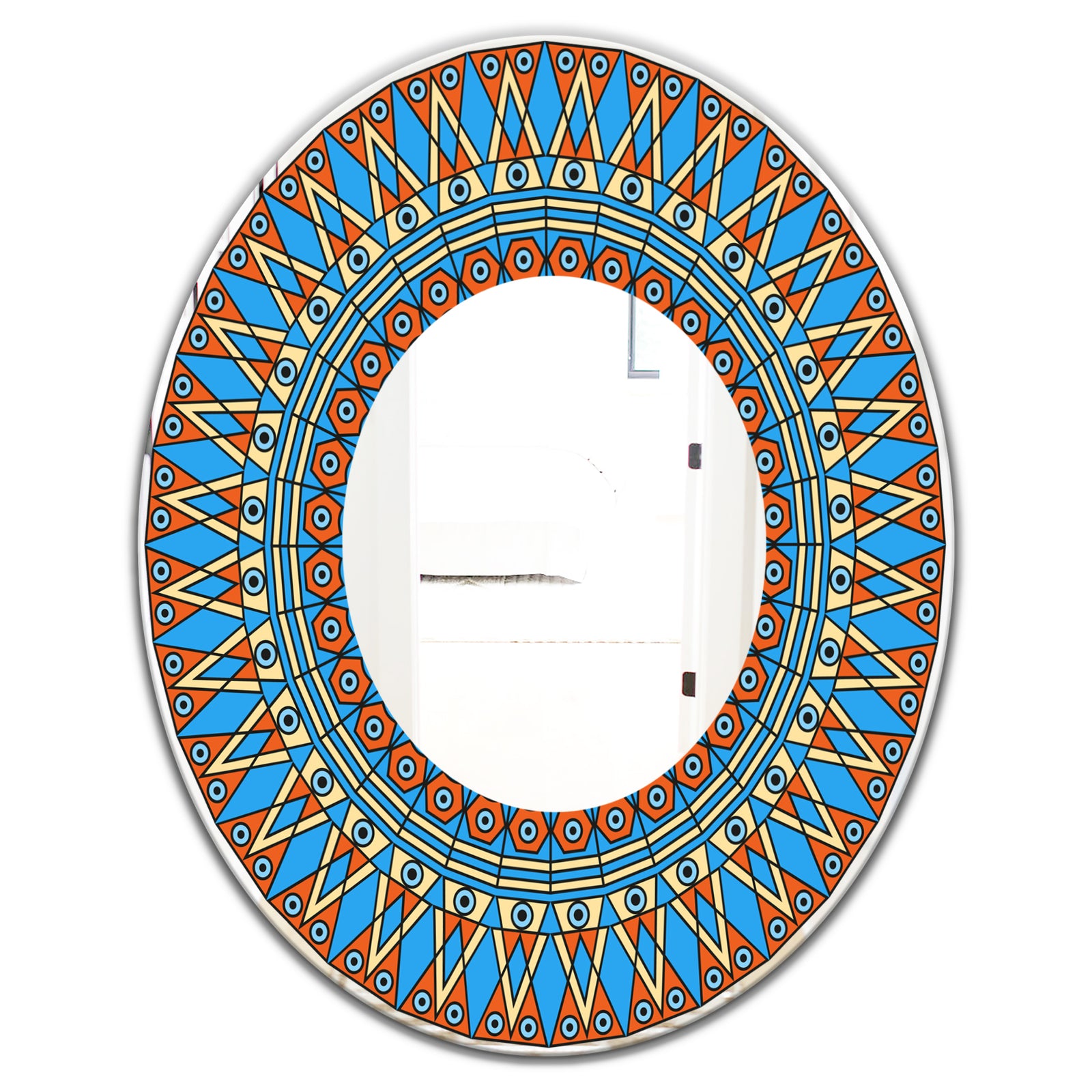Orange and Blue Pattern - Mid-Century Mirror - Oval or Round Decorative Mirror