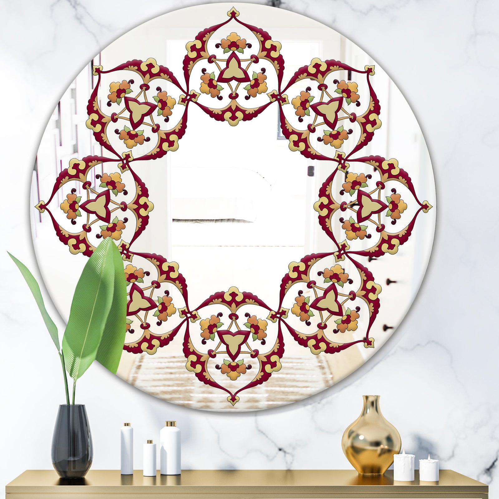 Brown and Beige Pattern - Bohemian and Eclectic Mirror - Oval or Round Wall Mirror