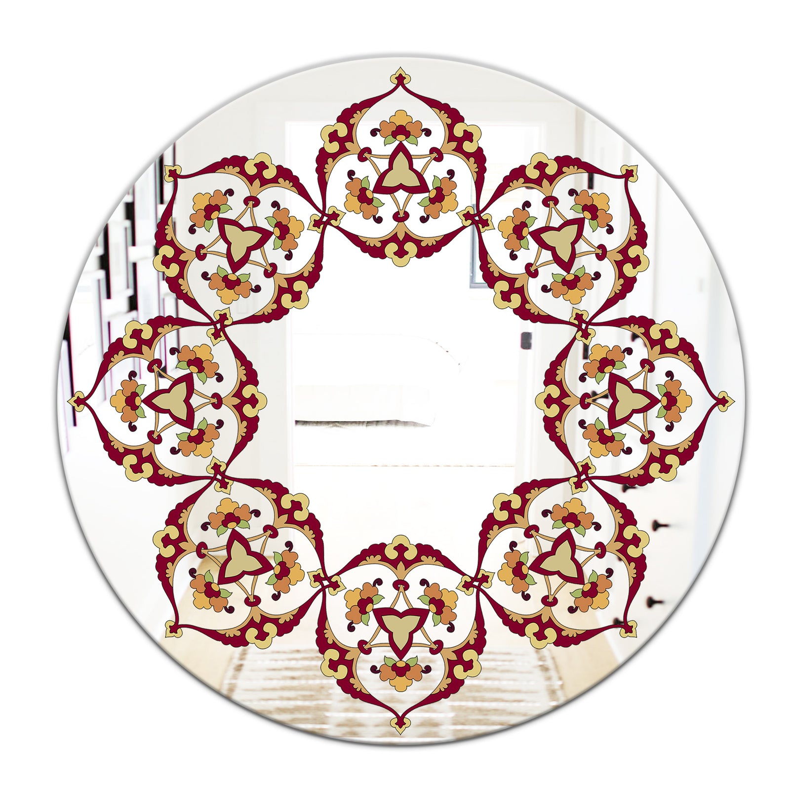 Brown and Beige Pattern - Bohemian and Eclectic Mirror - Oval or Round Wall Mirror