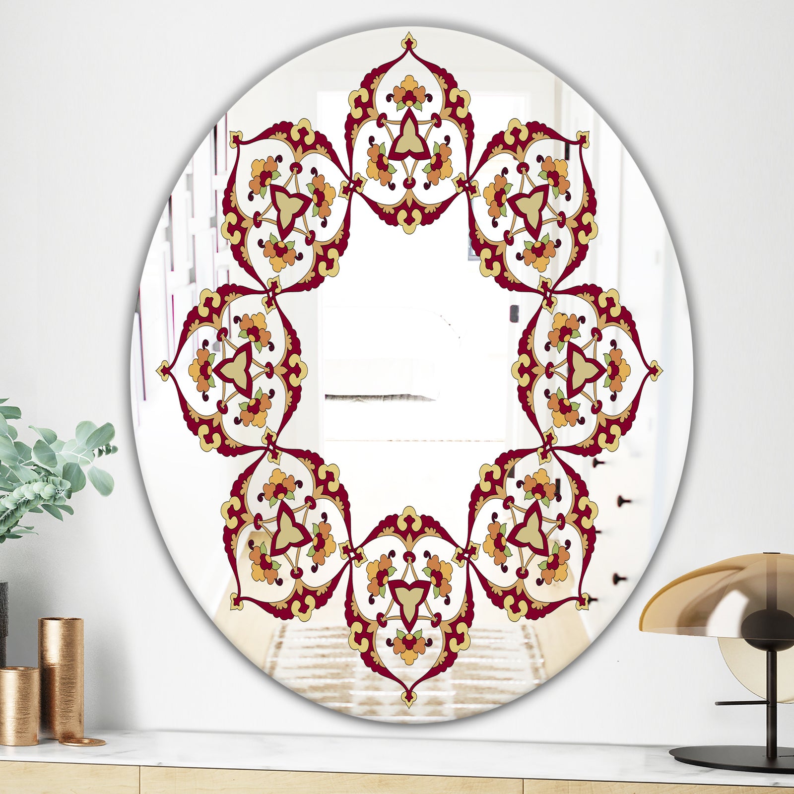 Brown and Beige Pattern - Bohemian and Eclectic Mirror - Oval or Round Wall Mirror