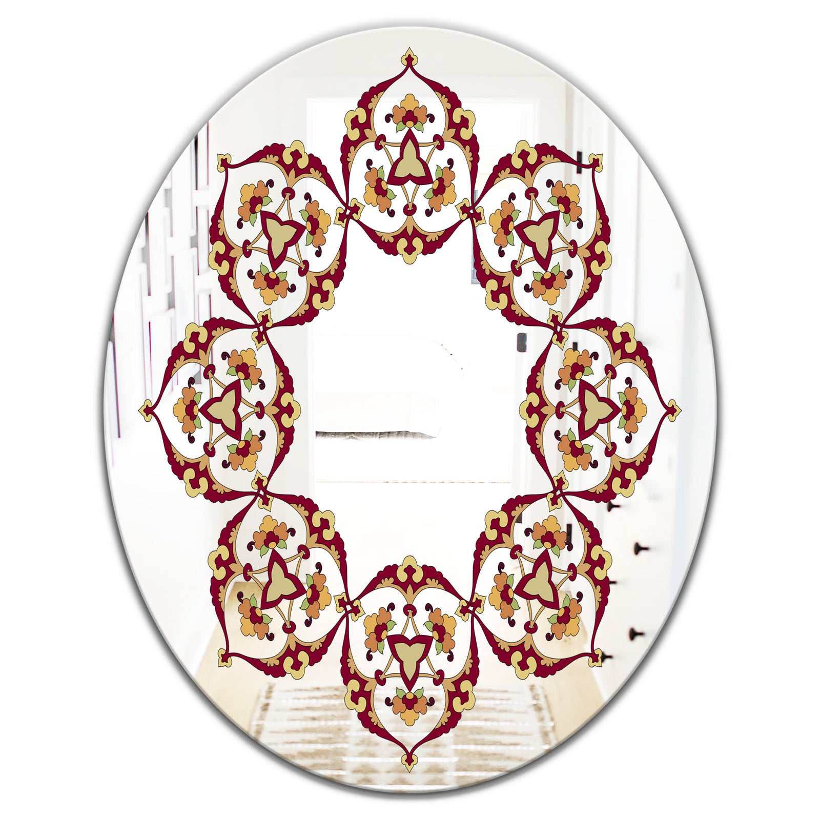 Brown and Beige Pattern - Bohemian and Eclectic Mirror - Oval or Round Wall Mirror