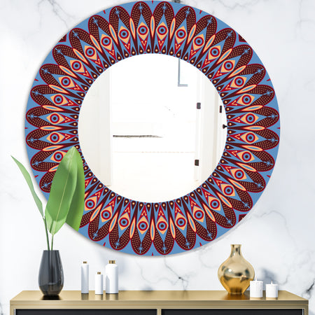 Blue and Brown Feathers - Modern Mirror - Oval or Round Wall Mirror