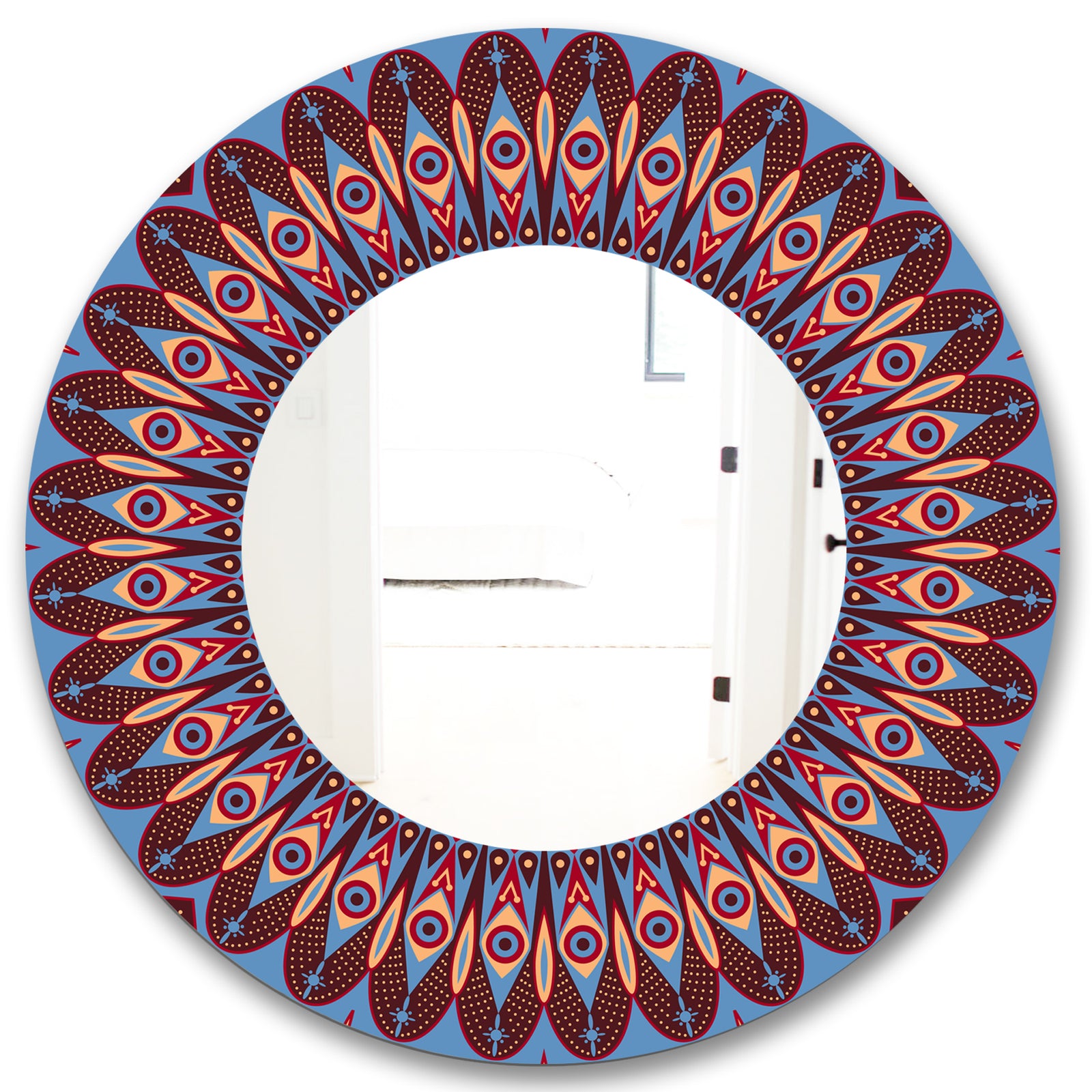 Blue and Brown Feathers - Modern Mirror - Oval or Round Wall Mirror