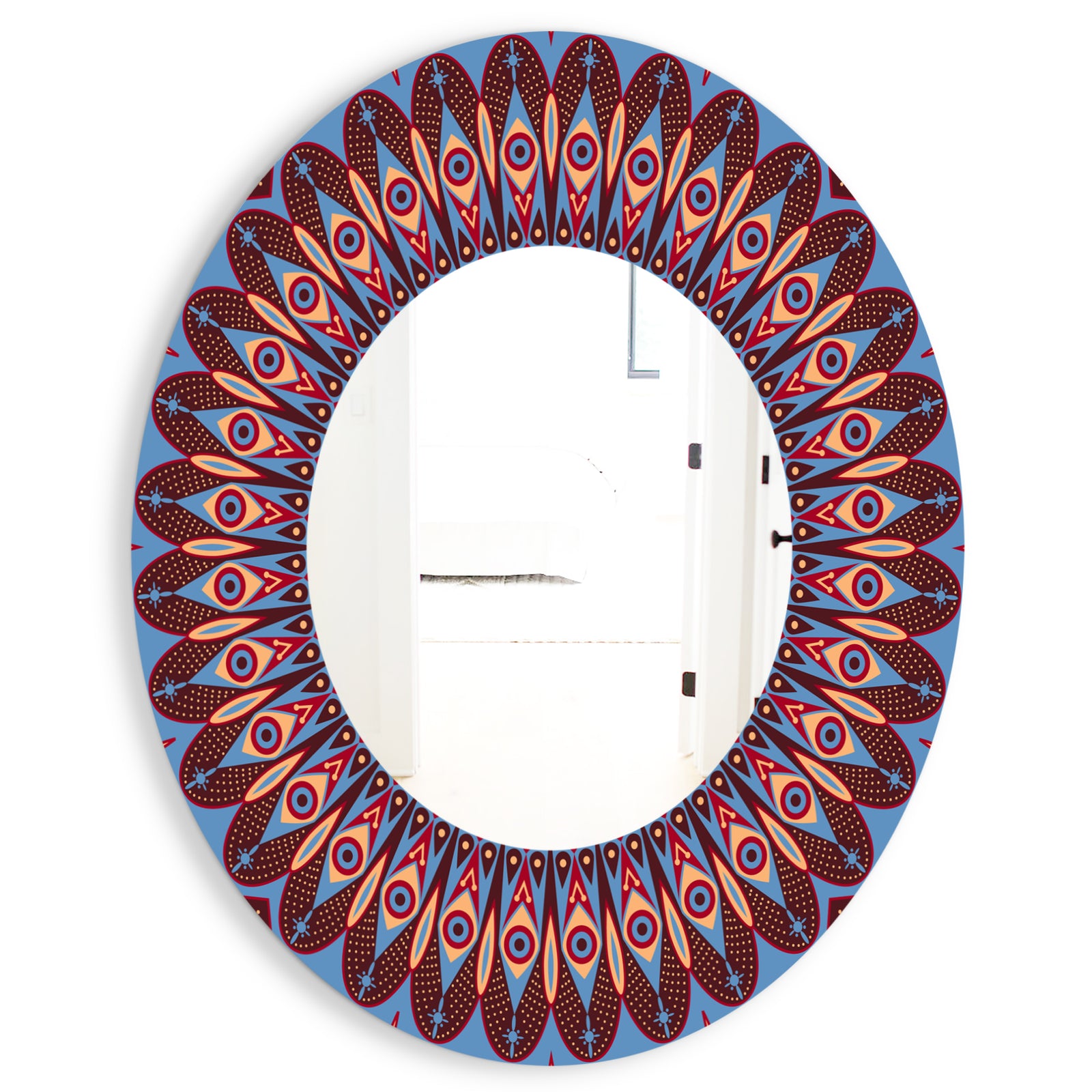 Blue and Brown Feathers - Modern Mirror - Oval or Round Wall Mirror