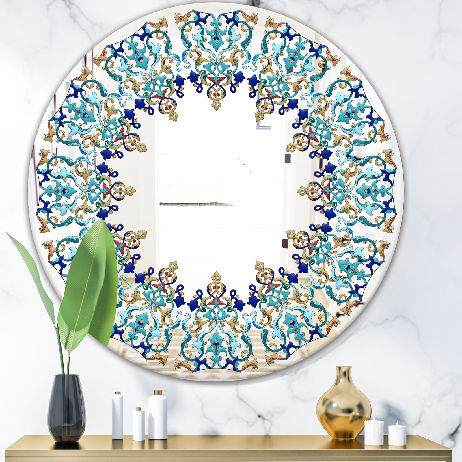 Blue and Brown Design - Bohemian and Eclectic Mirror - Oval or Round Wall Mirror