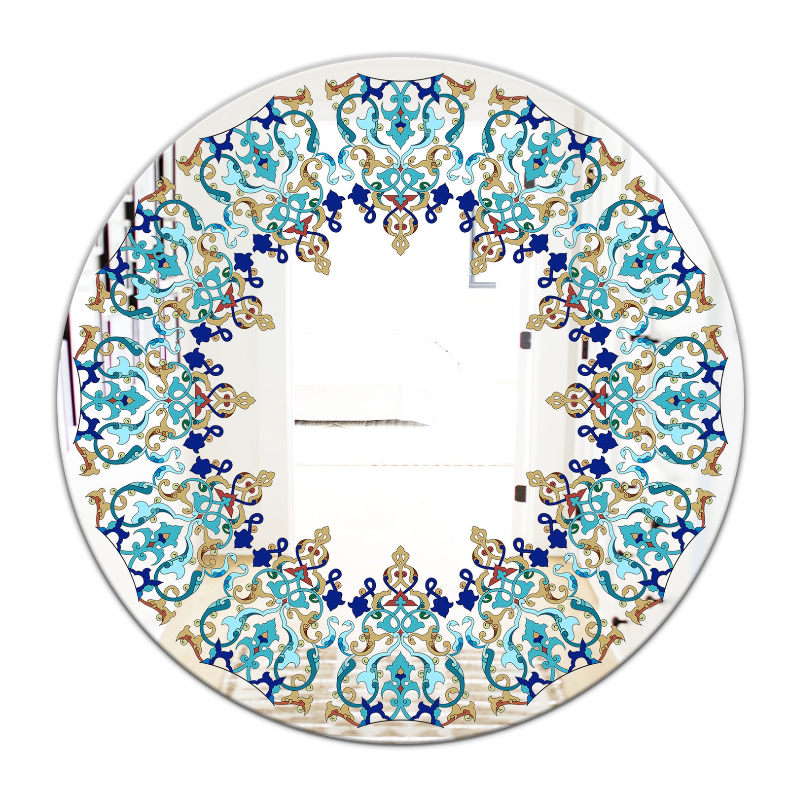 Blue and Brown Design - Bohemian and Eclectic Mirror - Oval or Round Wall Mirror