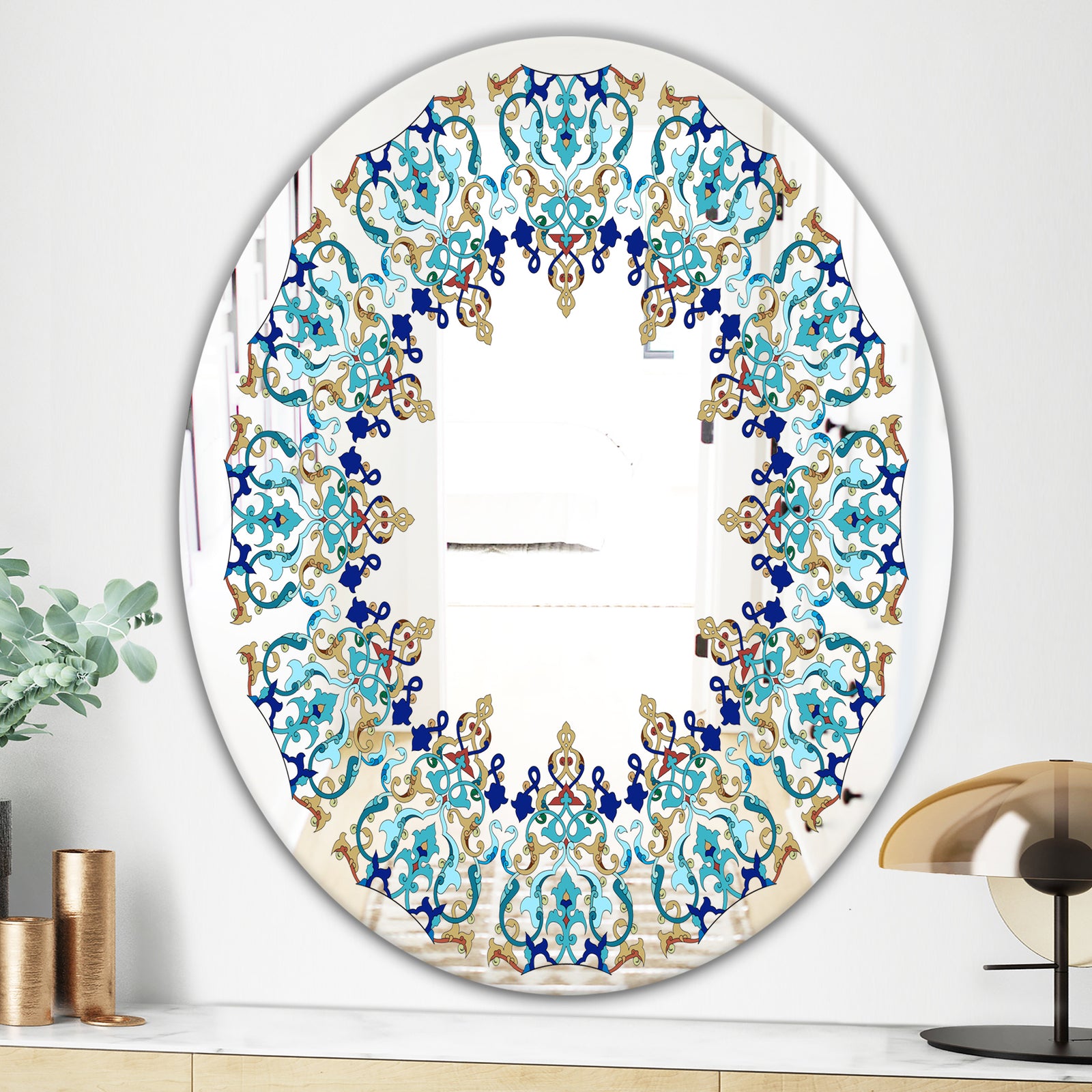 Blue and Brown Design - Bohemian and Eclectic Mirror - Oval or Round Wall Mirror