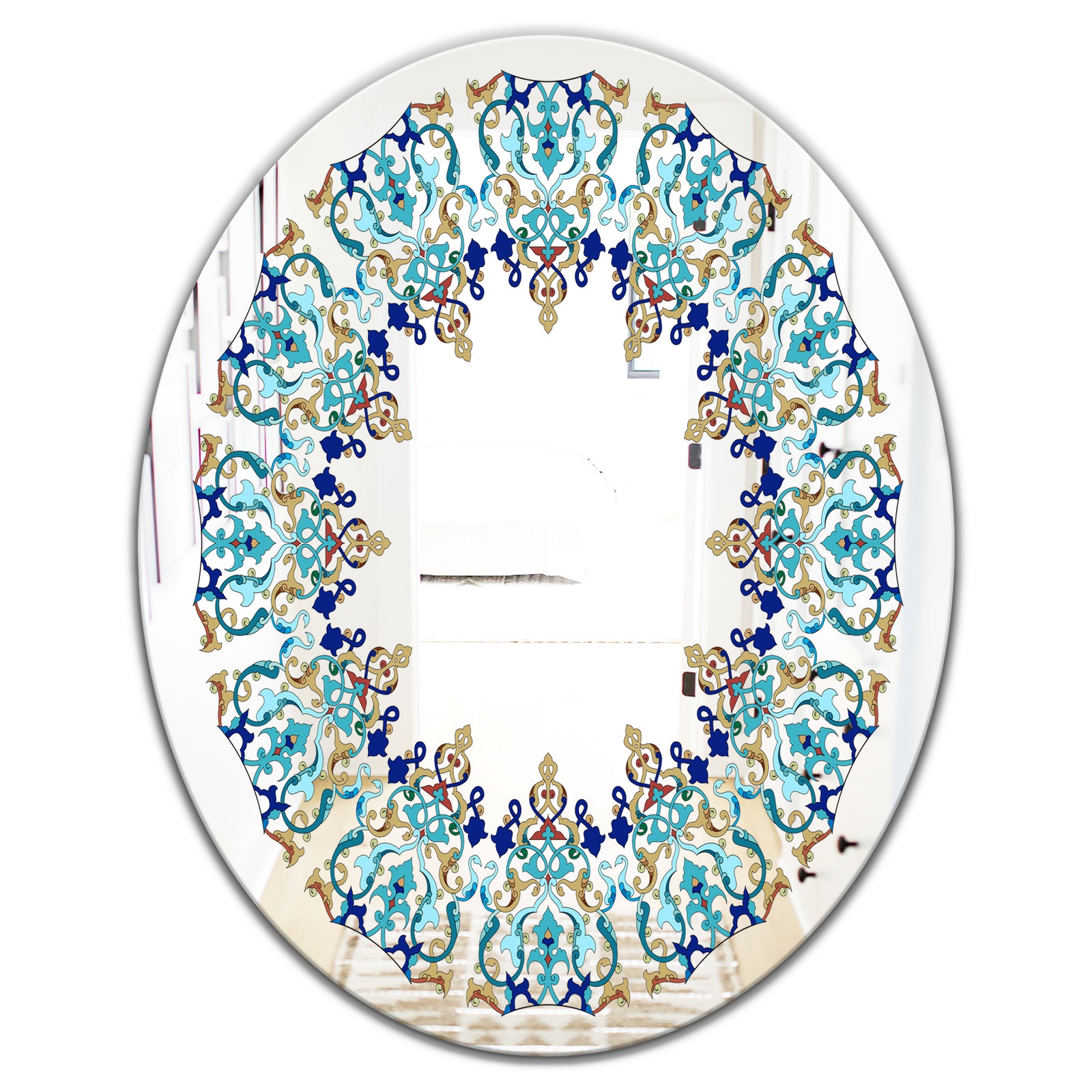 Blue and Brown Design - Bohemian and Eclectic Mirror - Oval or Round Wall Mirror