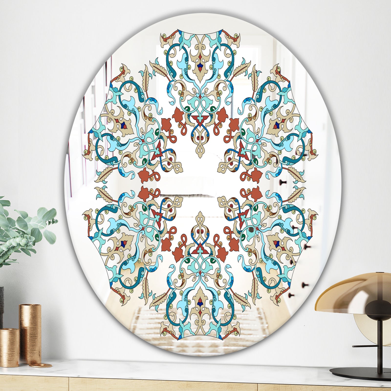 Intersecting Of Red and Blue - Mid-Century Mirror - Oval or Round Wall Mirror