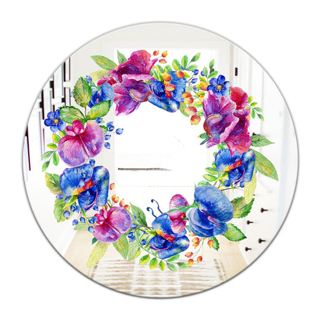 Blue Wreath Flower - Farmhouse Mirror - Oval or Round Wall Mirror
