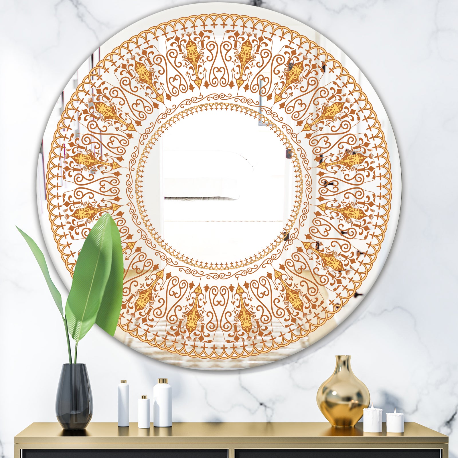 Bohemian Brown Pattern - Bohemian and Eclectic Mirror - Oval or Round Wall Mirror