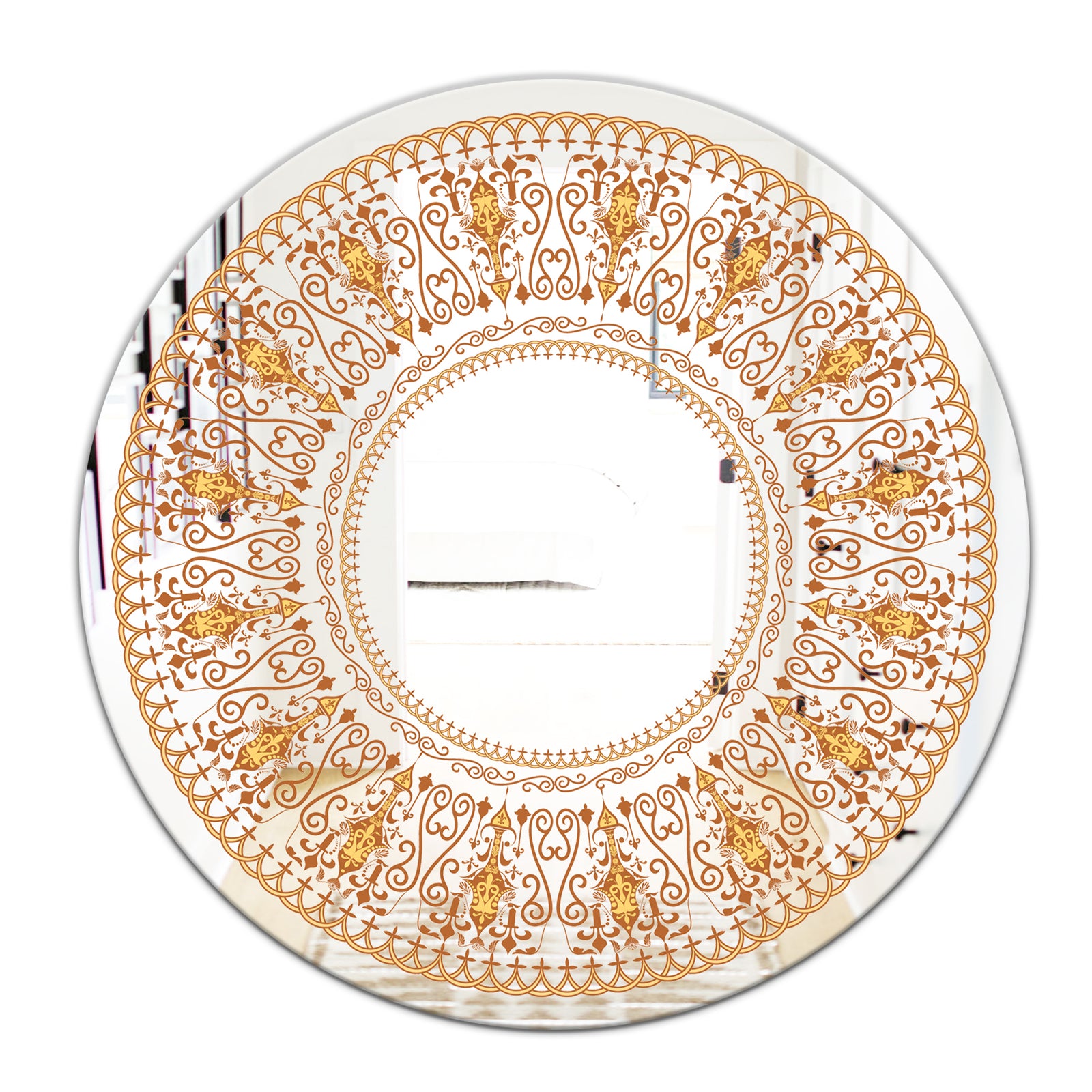 Bohemian Brown Pattern - Bohemian and Eclectic Mirror - Oval or Round Wall Mirror