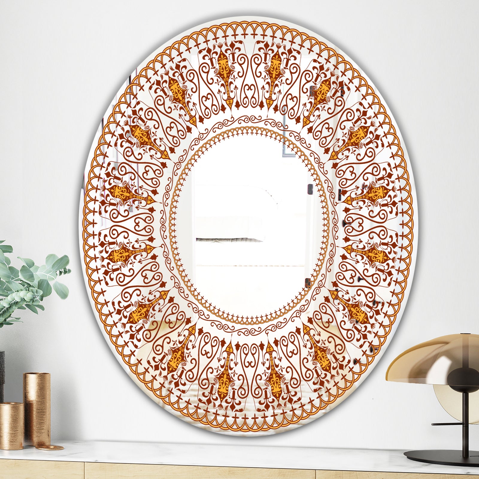 Bohemian Brown Pattern - Bohemian and Eclectic Mirror - Oval or Round Wall Mirror