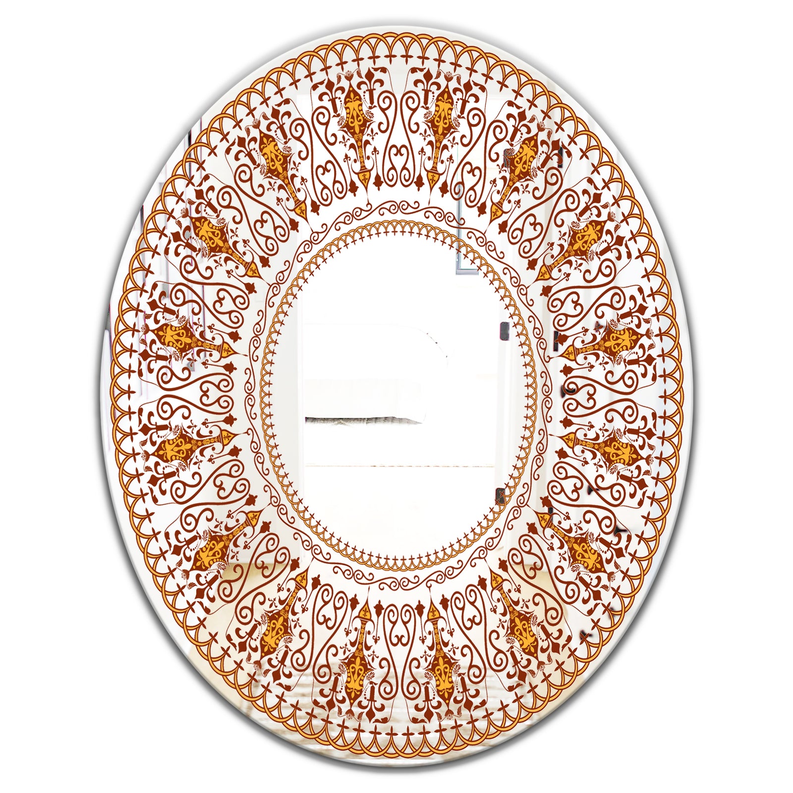 Bohemian Brown Pattern - Bohemian and Eclectic Mirror - Oval or Round Wall Mirror