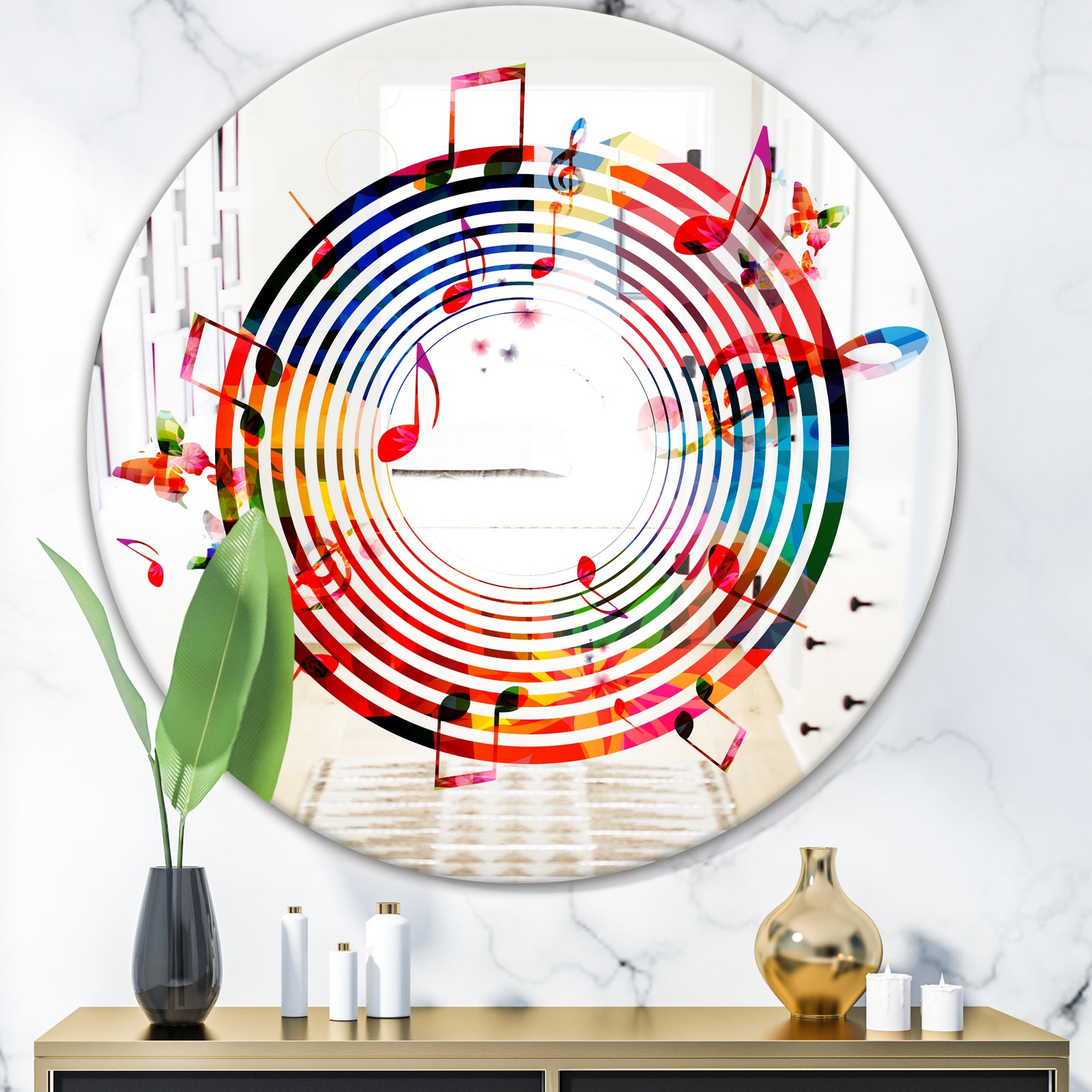 Music Notes IV - Modern Mirror - Contemporary Oval and Circle Wall Mirror