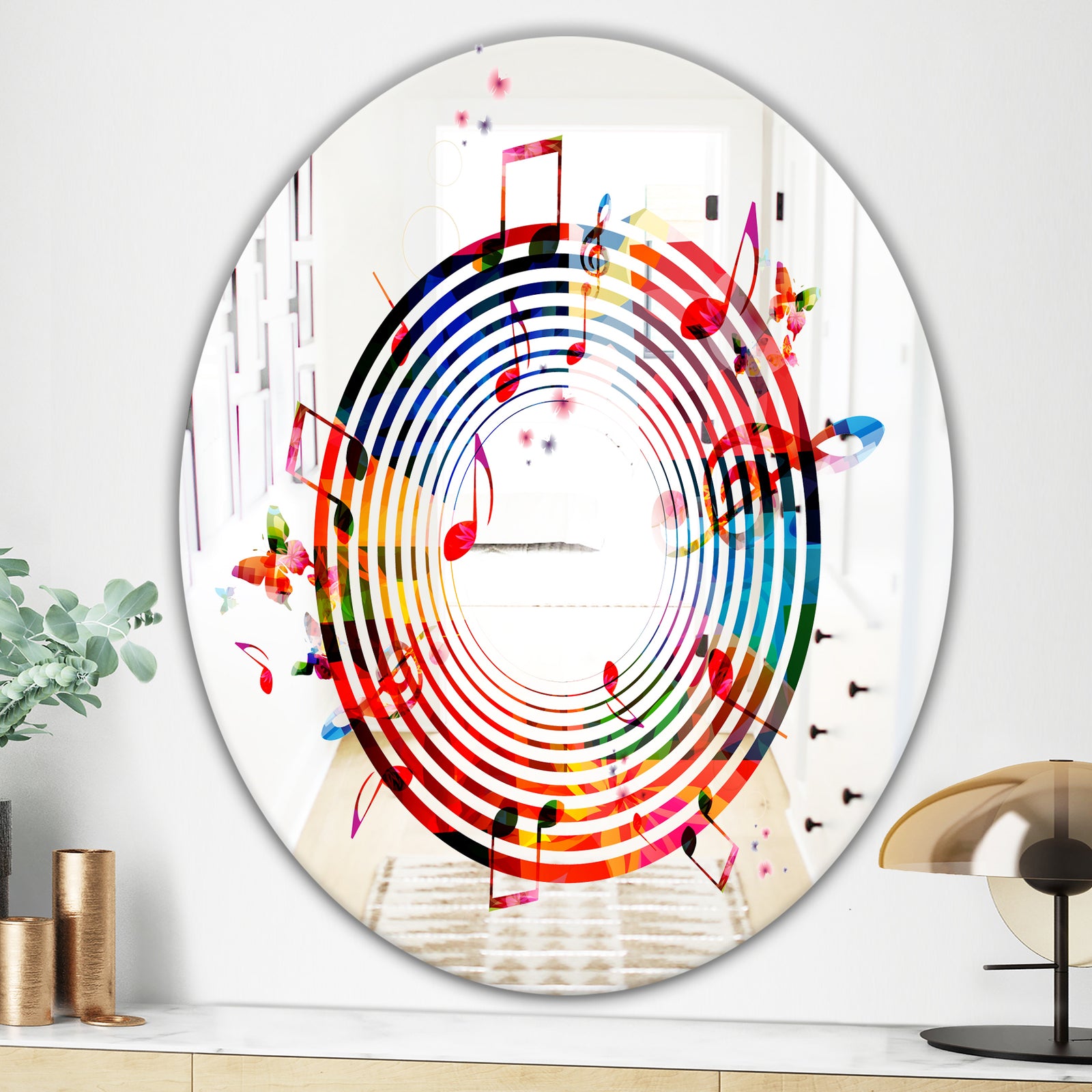 Music Notes IV - Modern Mirror - Contemporary Oval and Circle Wall Mirror