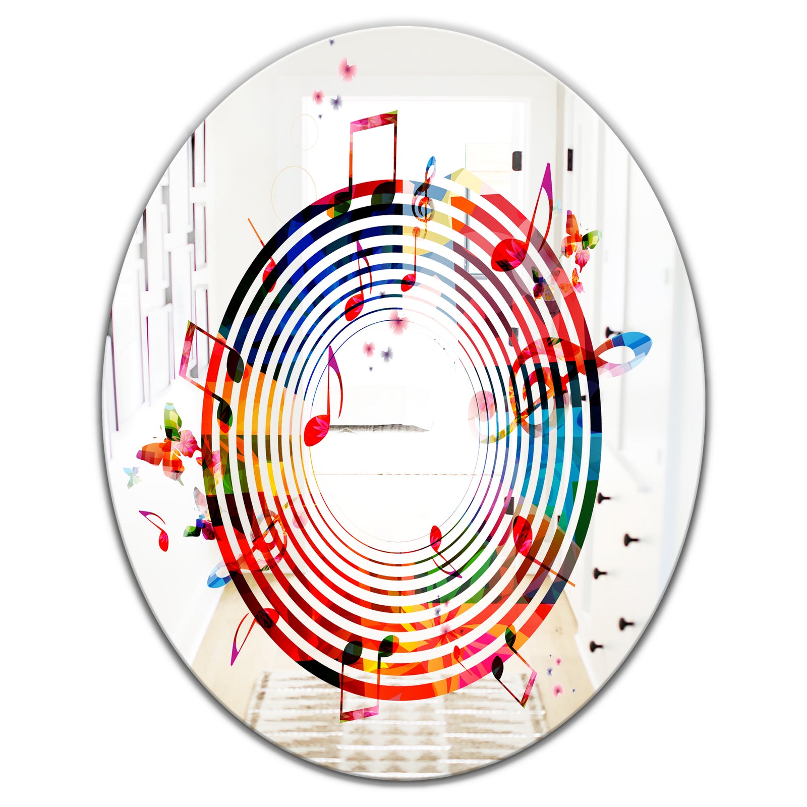 Music Notes IV - Modern Mirror - Contemporary Oval and Circle Wall Mirror