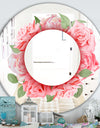 Pink Roses Leaves - Farmhouse Mirror - Oval or Round Wall Mirror