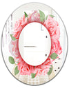 Pink Roses Leaves - Farmhouse Mirror - Oval or Round Wall Mirror