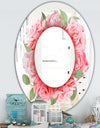 Pink Roses Leaves - Farmhouse Mirror - Oval or Round Wall Mirror