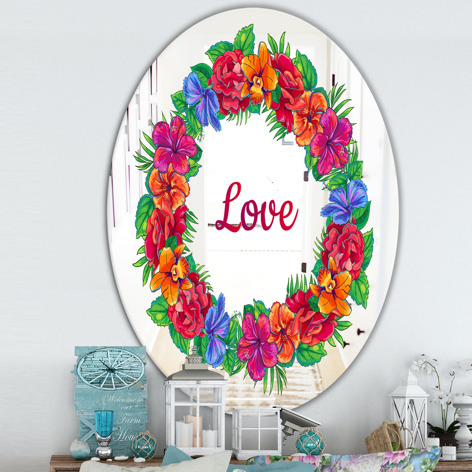 Love and Flowers - Cabin and Lodge Mirror - Oval and Circle Wall Mirror