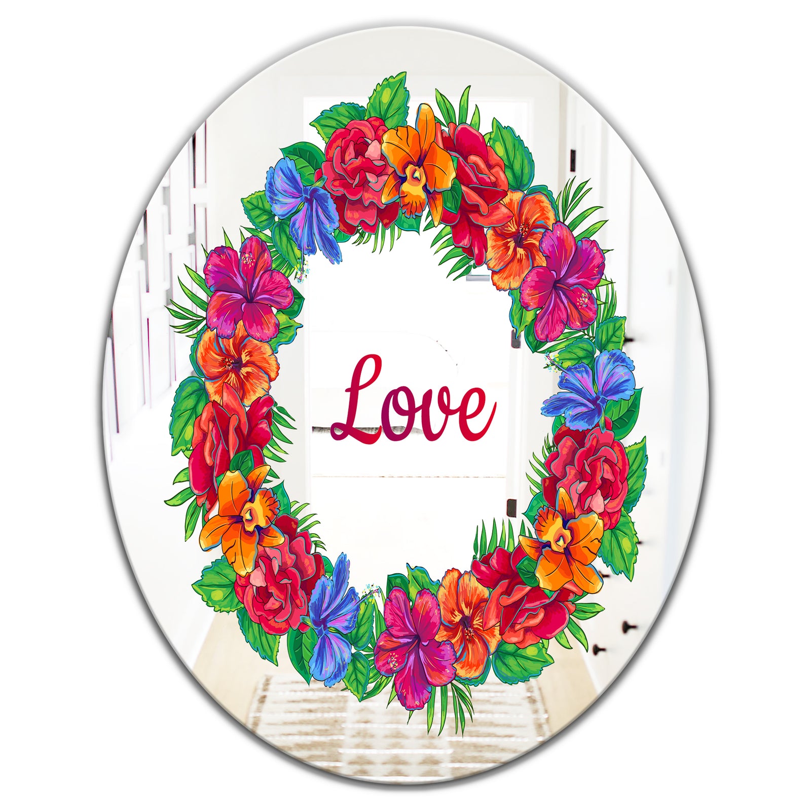 Love and Flowers - Cabin and Lodge Mirror - Oval and Circle Wall Mirror