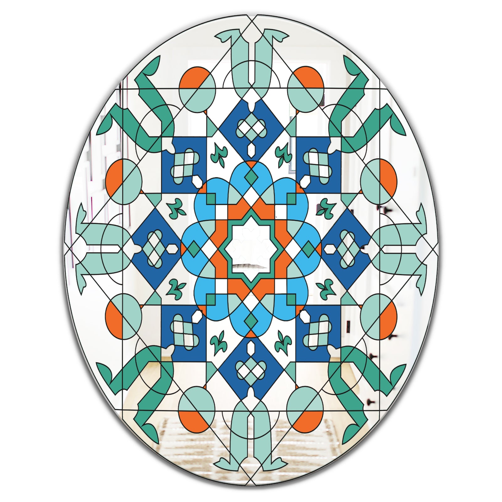 Green Glass Pattern - Mid-Century Mirror - Oval and Circle Wall Mirror