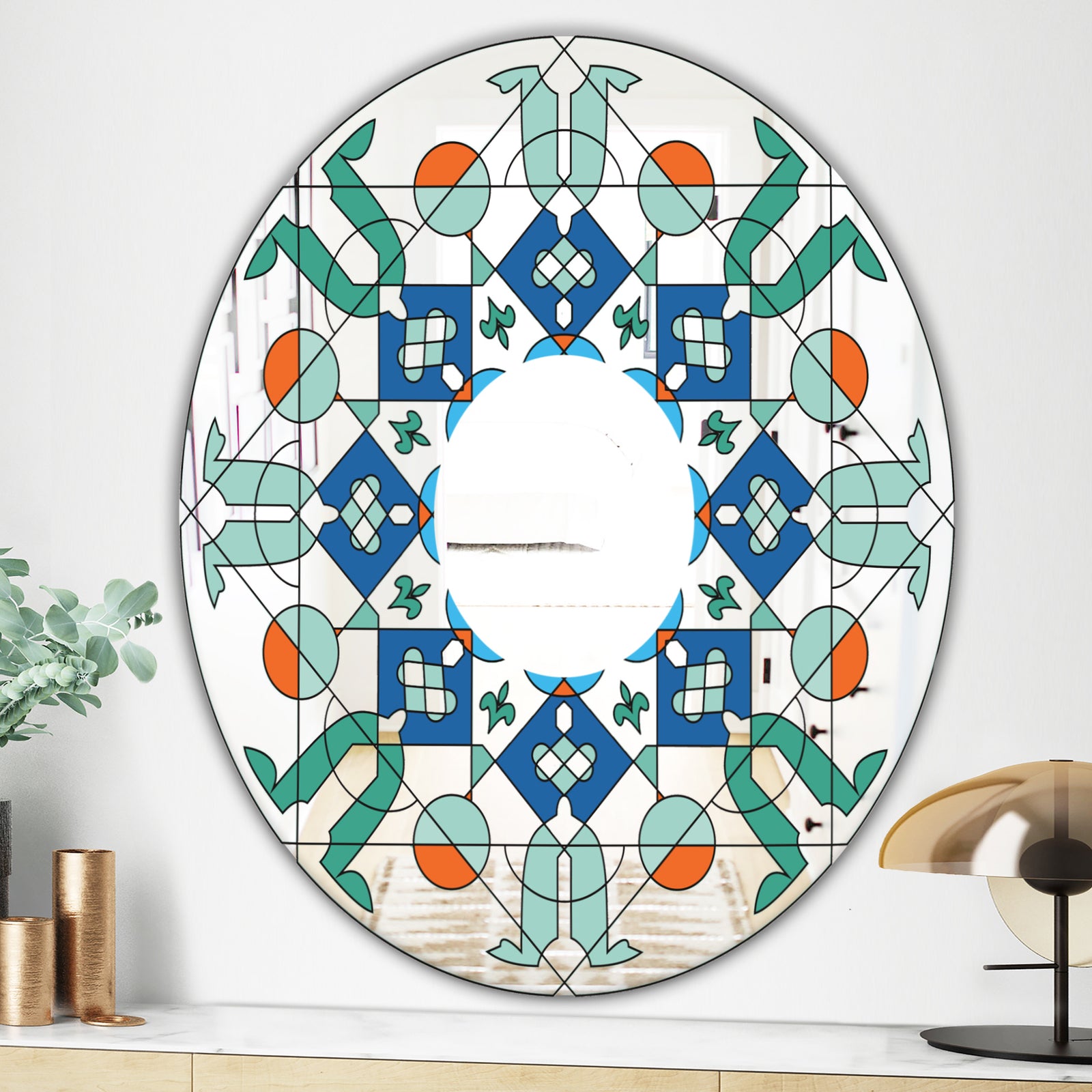 Shades Of Green Glass Pattern - Mid-Century Mirror - Oval or Round Wall Mirror