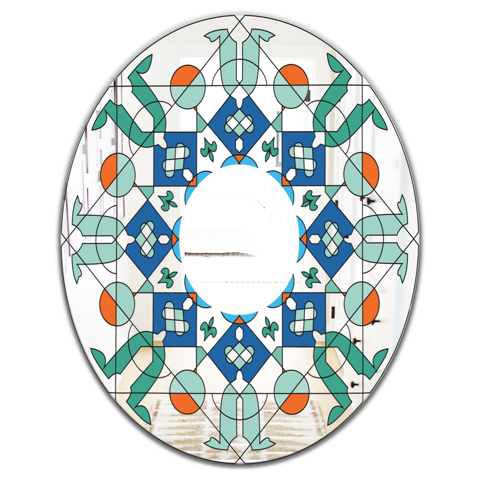 Shades Of Green Glass Pattern - Mid-Century Mirror - Oval or Round Wall Mirror
