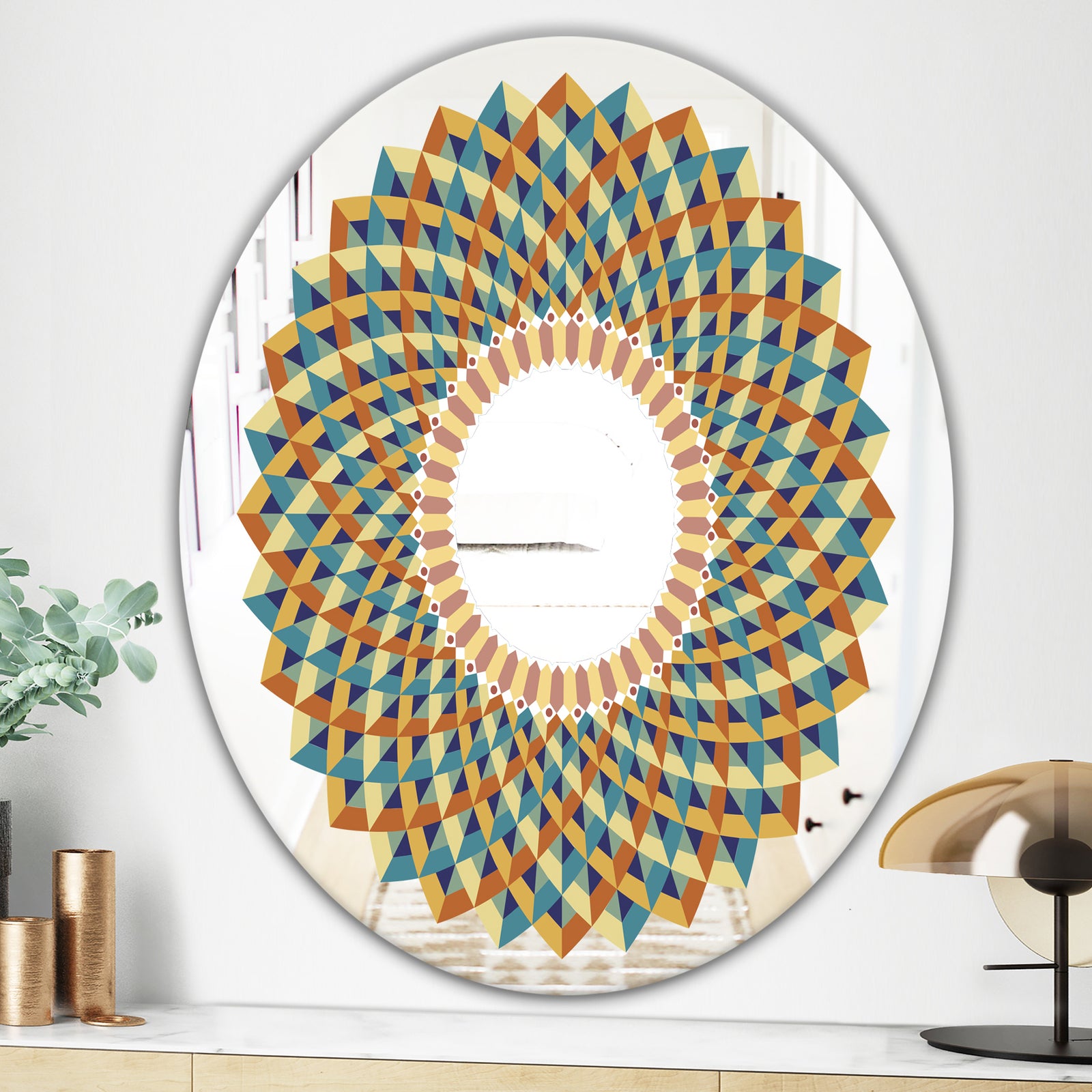 Blue Mosaic Spectrum - Mid-Century Mirror - Oval or Round Wall Mirror