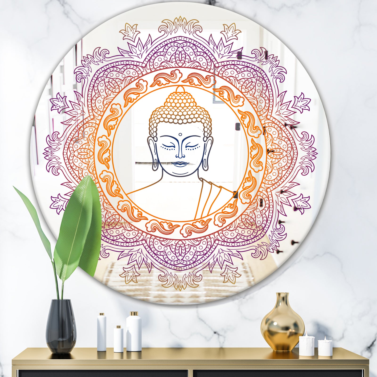 Buddha  Mandala - Modern Mirror - Contemporary Oval or Round Wall Mirror