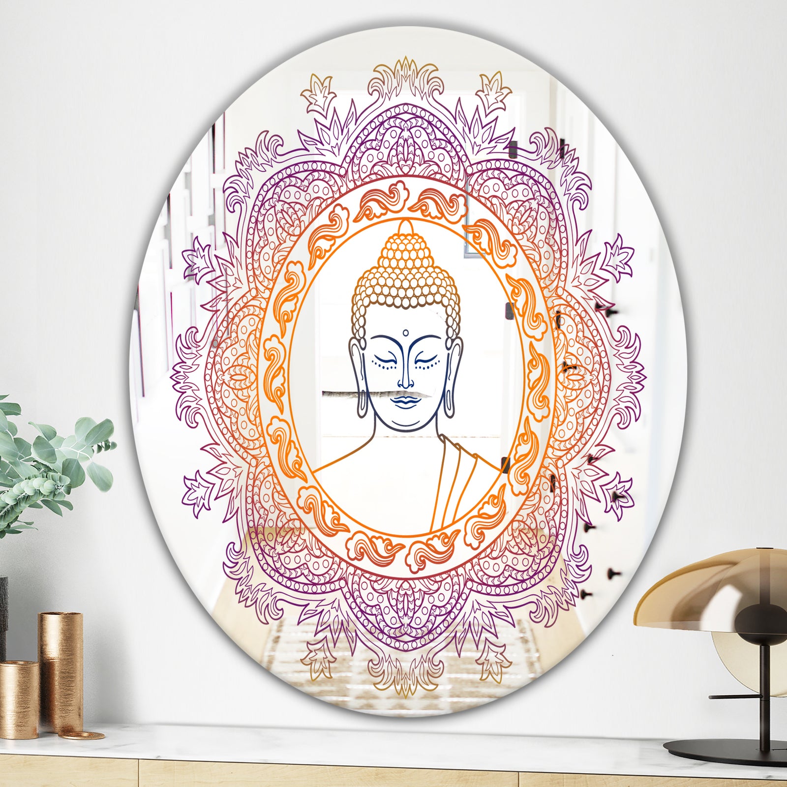 Buddha  Mandala - Modern Mirror - Contemporary Oval or Round Wall Mirror