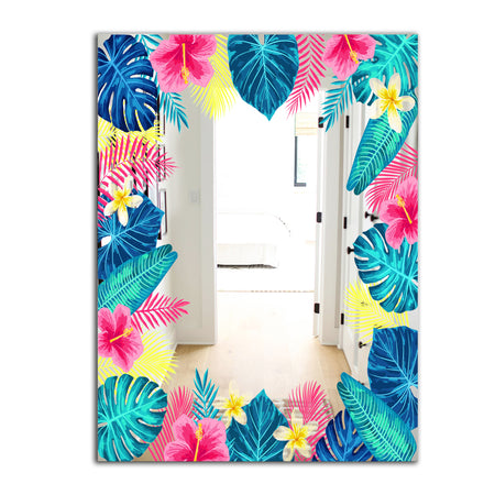Tropical Mood Blue 10 - Farmhouse Mirror - Floral Printed Vanity Mirror